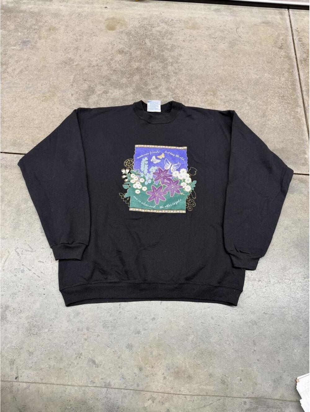 vintage make new friends but keep the old one flower made in usa nature crewneck